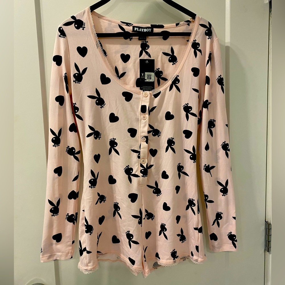 BNWT Lace trim Playboy bunny print romper